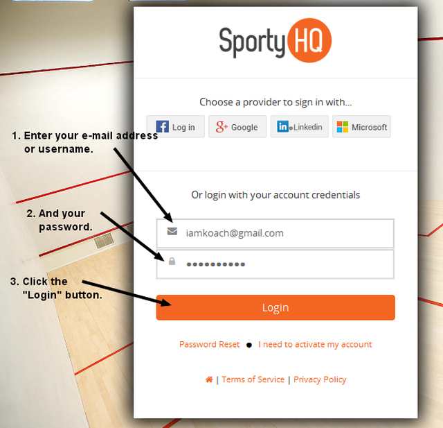 Logging into to SportyHQ