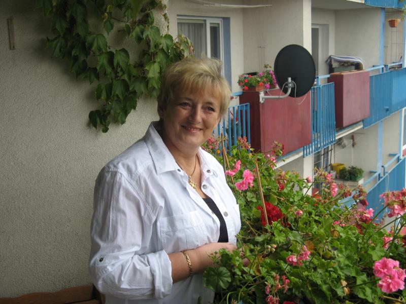 Urszula in her balcony garden.