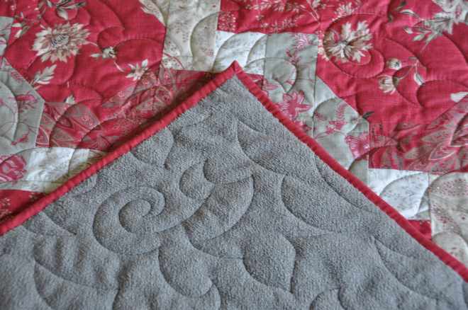 Shot of backing fabric on French Twist quilt from kit purchased at Village Quilts in Lethbridge.