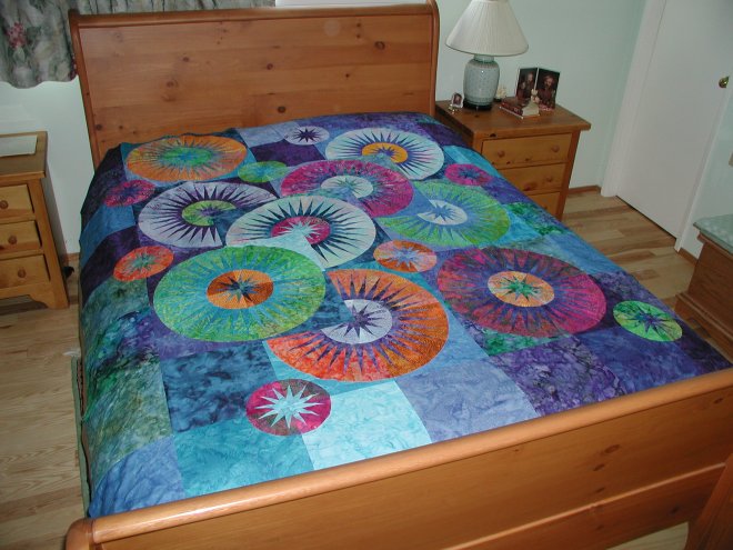 Barbara's first paper-pieced quilt, a mariner's compass pattern. This is from the class she took. This is just a photo of the unfinished top.
