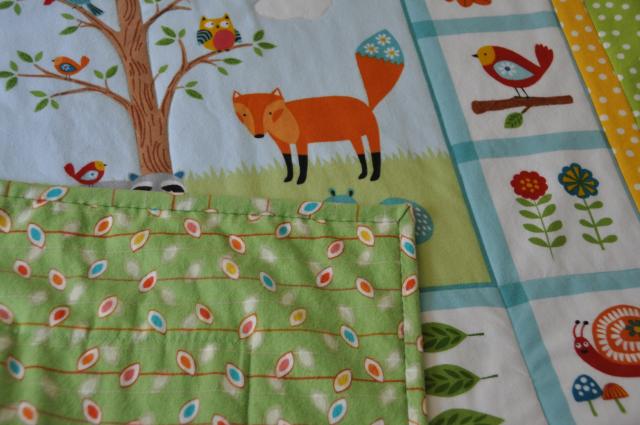 The backing fabric used for the quilt, it is also the binding fabric.